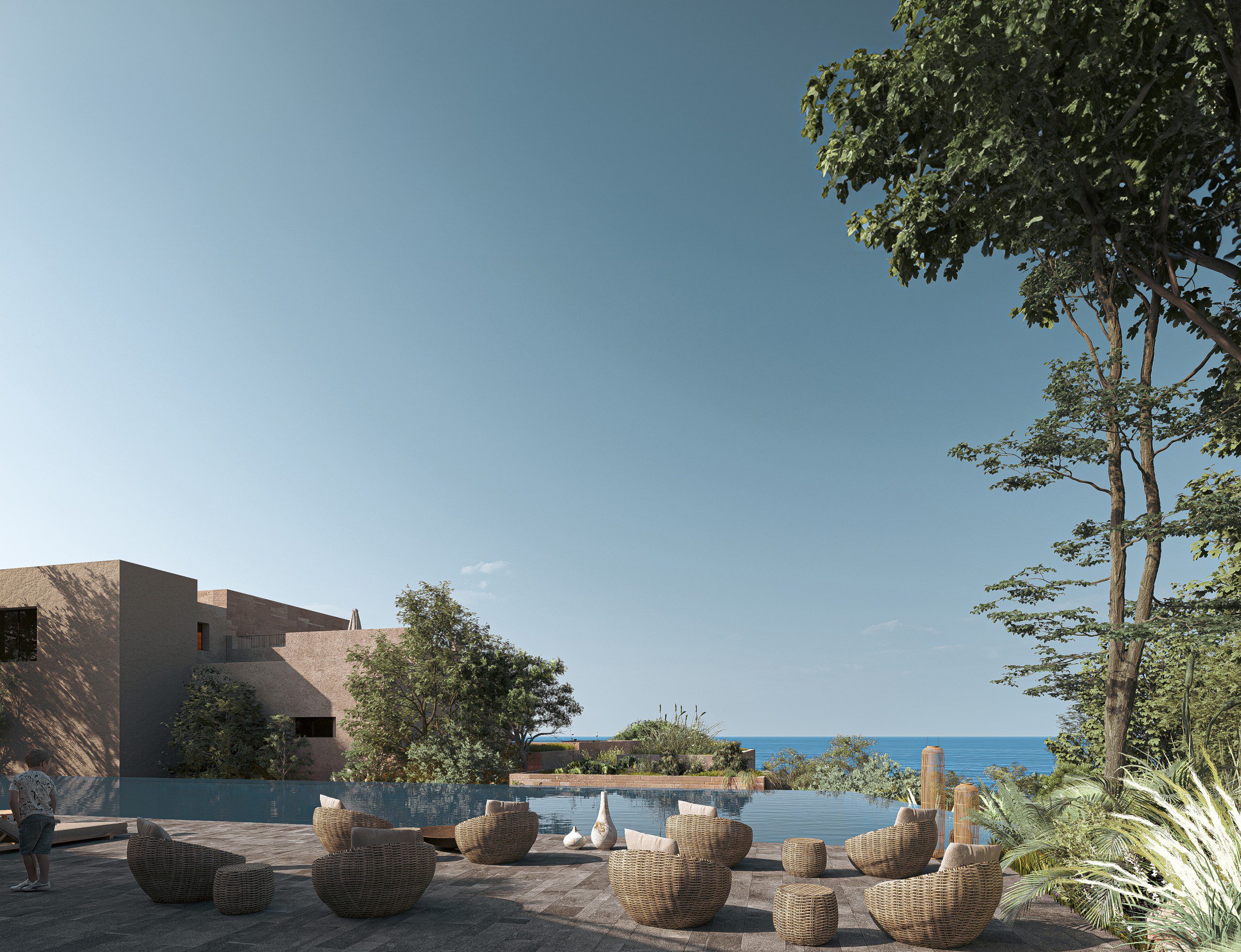 Sea view infinity pool terrace at Green Coast resort