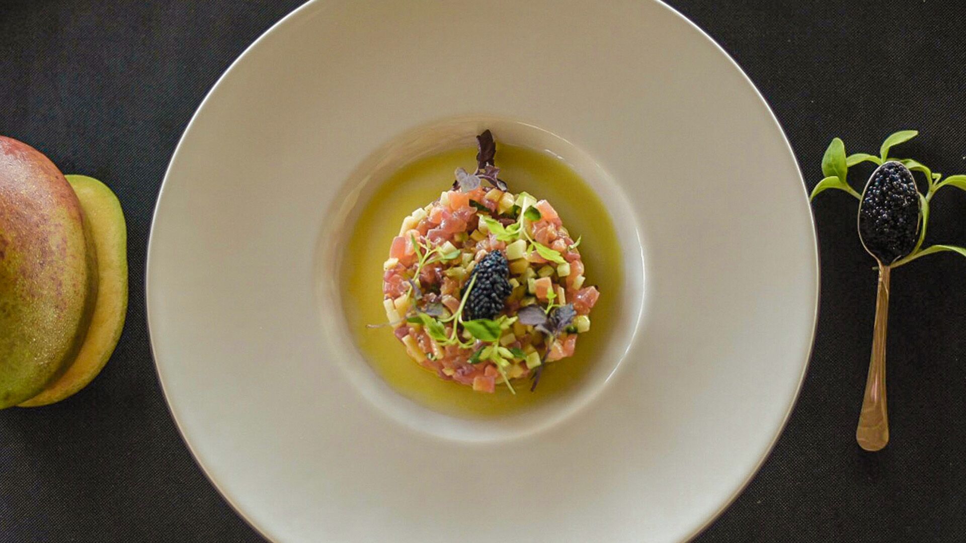 white plate with gourmet cuisine